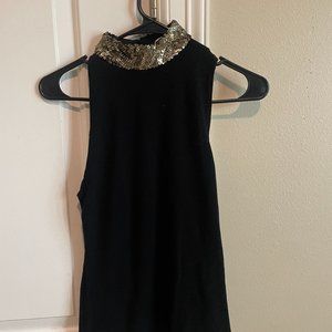 Alice and Olivia Black Sleeve less shirt with sequins collar